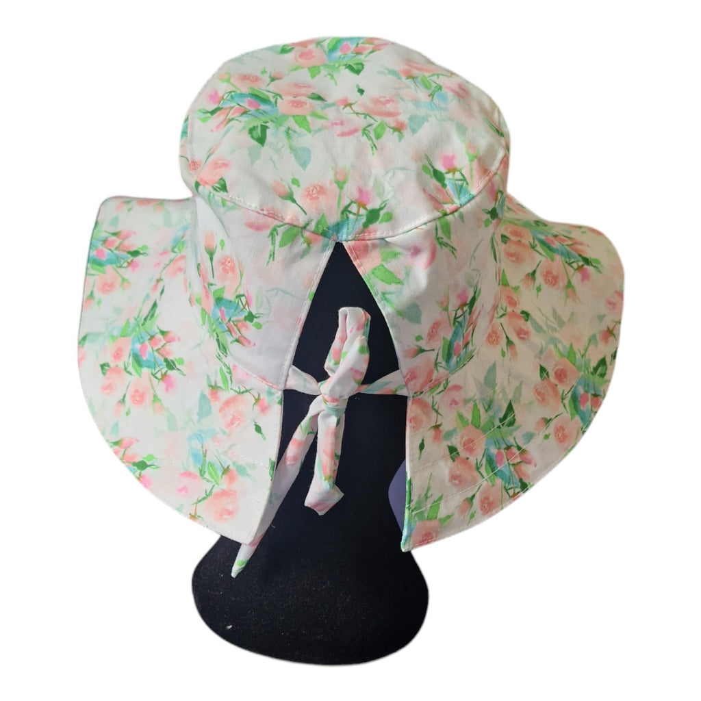 White Floral Ponytail Sun Hats